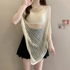 [A440] Áo LƯỚI len Montoghi dệt kim CHUI ĐẦU VẠT NHỌN phối choàng phong cách sang trọng - L2M (New)