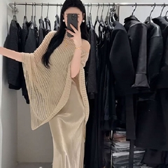 [A440] Áo LƯỚI len Montoghi dệt kim CHUI ĐẦU VẠT NHỌN phối choàng phong cách sang trọng - L2M (New)