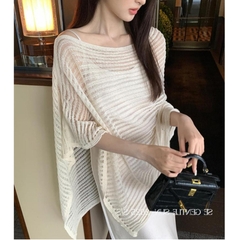 [A440] Áo LƯỚI len Montoghi dệt kim CHUI ĐẦU VẠT NHỌN phối choàng phong cách sang trọng - L2M (New)