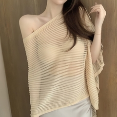 [A440] Áo LƯỚI len Montoghi dệt kim CHUI ĐẦU VẠT NHỌN phối choàng phong cách sang trọng - L2M (New)