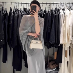 [A440] Áo LƯỚI len Montoghi dệt kim CHUI ĐẦU VẠT NHỌN phối choàng phong cách sang trọng - L2M (New)