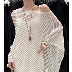 [A440] Áo LƯỚI len Montoghi dệt kim CHUI ĐẦU VẠT NHỌN phối choàng phong cách sang trọng - L2M (New)