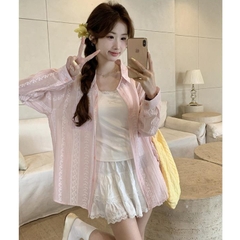 [A439] Set (2 MÓN) Áo sơ mi kiểu nữ MỎNG HÌNH REN HOA tay dài phối lót IN NƠ hot trend - L2M (New)