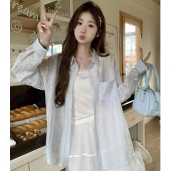 [A439] Set (2 MÓN) Áo sơ mi kiểu nữ MỎNG HÌNH REN HOA tay dài phối lót IN NƠ hot trend - L2M (New)