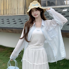 [A439] Set (2 MÓN) Áo sơ mi kiểu nữ MỎNG HÌNH REN HOA tay dài phối lót IN NƠ hot trend - L2M (New)
