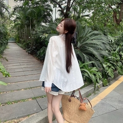 [A439] Set (2 MÓN) Áo sơ mi kiểu nữ MỎNG HÌNH REN HOA tay dài phối lót IN NƠ hot trend - L2M (New)