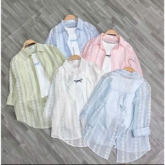 [A439] Set (2 MÓN) Áo sơ mi kiểu nữ MỎNG HÌNH REN HOA tay dài phối lót IN NƠ hot trend - L2M (New)
