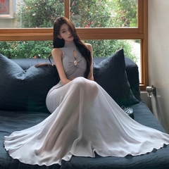 [A442] Áo len Montoghi dệt kim 3 lỗ CUT OUT CÀI KHUY GIỮA  dáng xẻ tà ôm body tôn dáng - L2M (New)