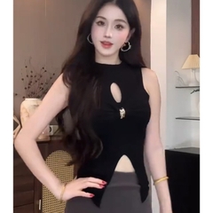 [A442] Áo len Montoghi dệt kim 3 lỗ CUT OUT CÀI KHUY GIỮA  dáng xẻ tà ôm body tôn dáng - L2M (New)