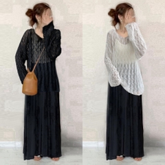 [A441] Áo len LƯỚI montoghi dệt kim MẮC XÍCH HÌNH ELIP form rộng mặc ngoài đi biển dễ phối đồ - L2M (New)