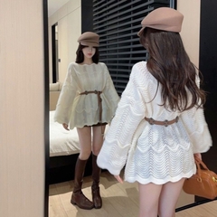 [A444] Áo len LƯỚI montoghi dệt kim VIỀN SÓNG LƯỢN quanh áo mặc ngoài đi biển dễ phối đồ - L2M