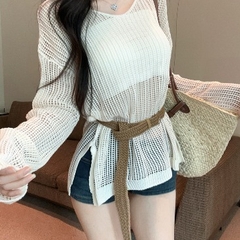 [A369] Áo len LƯỚI montoghi dệt kim LỖ TRÒN TAY DÀI form rộng mặc ngoài có thể mặc Bigsize - L2M  (Hot)