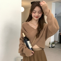 [A451] Áo len nữ Montoghi dệt kim PHỐI CHÉO 2 BÊN mặc được nhiều kiểu tay dài sang trọng - L2M (New)