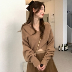 [A451] Áo len nữ Montoghi dệt kim PHỐI CHÉO 2 BÊN mặc được nhiều kiểu tay dài sang trọng - L2M (New)