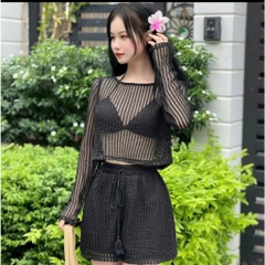 [A479] SET (3 MÓN) áo len LƯỚI KÈM LÓT PHỐI QUẦN SHORT LƯỚI thời trang đi biển xinh xắn - L2M (New)
