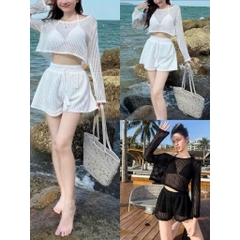 [A479] SET (3 MÓN) áo len LƯỚI KÈM LÓT PHỐI QUẦN SHORT LƯỚI thời trang đi biển xinh xắn - L2M (New)