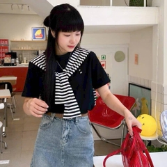 [A480] Áo thun kiểu nữ PHỐI KHĂN SỌC LƯNG VUÔNG có logo mềm mịn co giãn 4 chiều loại 1 - L2M (New)
