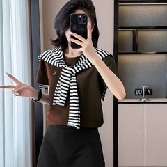 [A480] Áo thun kiểu nữ PHỐI KHĂN SỌC LƯNG VUÔNG có logo mềm mịn co giãn 4 chiều loại 1 - L2M (New)