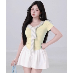 [A480] Áo thun kiểu nữ PHỐI KHĂN SỌC LƯNG VUÔNG có logo mềm mịn co giãn 4 chiều loại 1 - L2M (New)