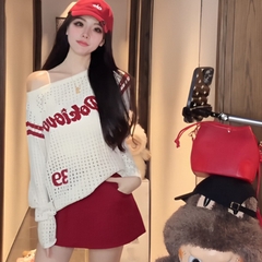 [A484] Áo len LƯỚI montoghi dệt kim PHỐI CHỮ VIỀN TAY form rộng mặc ngoài đi biển dễ phối đồ - L2M (New)