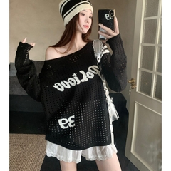 [A484] Áo len LƯỚI montoghi dệt kim PHỐI CHỮ VIỀN TAY form rộng mặc ngoài đi biển dễ phối đồ - L2M (New)
