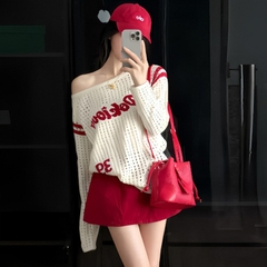 [A484] Áo len LƯỚI montoghi dệt kim PHỐI CHỮ VIỀN TAY form rộng mặc ngoài đi biển dễ phối đồ - L2M (New)