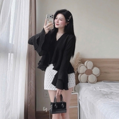 [A489] SET (2 MÓN) áo kiểu nữ BABY BÈO TẦNG TAY LOE phối CHÂN VÁY BI có lót trong xinh xắn - L2M (New)