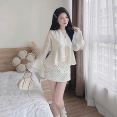 [A489] SET (2 MÓN) áo kiểu nữ BABY BÈO TẦNG TAY LOE phối CHÂN VÁY BI có lót trong xinh xắn - L2M (New)