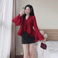 [A489] SET (2 MÓN) áo kiểu nữ BABY BÈO TẦNG TAY LOE phối CHÂN VÁY BI có lót trong xinh xắn - L2M (New)