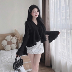 [A489] SET (2 MÓN) áo kiểu nữ BABY BÈO TẦNG TAY LOE phối CHÂN VÁY BI có lót trong xinh xắn - L2M (New)