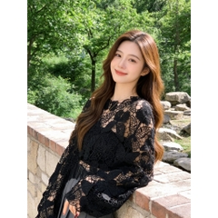 [A486] Áo LƯỚI len dệt kim ĐAN HỌA TIẾT TAY DƠI TUA thời trang mùa hè đi biển xinh xắn - L2M (New)