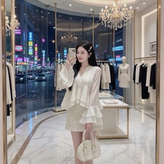 [A489] SET (2 MÓN) áo kiểu nữ BABY BÈO TẦNG TAY LOE phối CHÂN VÁY BI có lót trong xinh xắn - L2M (New)