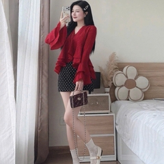 [A489] SET (2 MÓN) áo kiểu nữ BABY BÈO TẦNG TAY LOE phối CHÂN VÁY BI có lót trong xinh xắn - L2M (New)