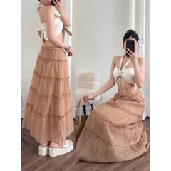 [Q107] Chân váy MAXI TƠ VOAN 2 LỚP 5 TẦNG mềm mại lưng chun có lót trong dễ phối đồ - L2M (New)