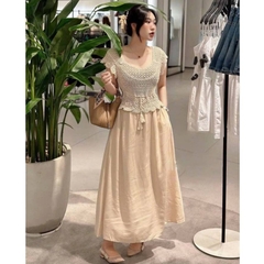 [A494] SET (2 Áo) len LƯỚI tay CÁNH TIÊN ĐAN DÂY LƯNG phối DÂY RÚT EO đi biển kiểu dáng mát mẻ năng động - L2M (New)