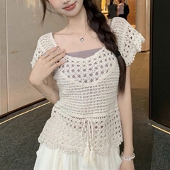 [A494] SET (2 Áo) len LƯỚI tay CÁNH TIÊN ĐAN DÂY LƯNG phối DÂY RÚT EO đi biển kiểu dáng mát mẻ năng động - L2M (New)