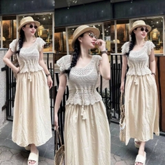 [A494] SET (2 Áo) len LƯỚI tay CÁNH TIÊN ĐAN DÂY LƯNG phối DÂY RÚT EO đi biển kiểu dáng mát mẻ năng động - L2M (New)