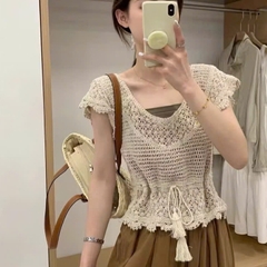 [A494] SET (2 Áo) len LƯỚI tay CÁNH TIÊN ĐAN DÂY LƯNG phối DÂY RÚT EO đi biển kiểu dáng mát mẻ năng động - L2M (New)