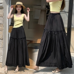 [Q108] Chân váy MAXI BÈO LAI PHỐI REN đính nơ đơn giản thanh lịch có lót trong dễ phối đồ - L2M (New)