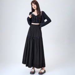 [Q108] Chân váy MAXI BÈO LAI PHỐI REN đính nơ đơn giản thanh lịch có lót trong dễ phối đồ - L2M (New)