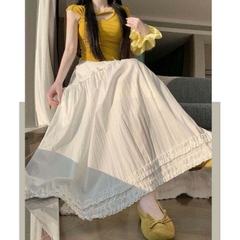 [Q108] Chân váy MAXI BÈO LAI PHỐI REN đính nơ đơn giản thanh lịch có lót trong dễ phối đồ - L2M (New)