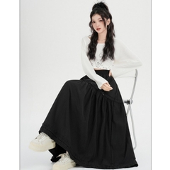 [Q108] Chân váy MAXI BÈO LAI PHỐI REN đính nơ đơn giản thanh lịch có lót trong dễ phối đồ - L2M (New)