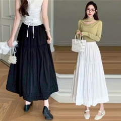 [Q108] Chân váy MAXI BÈO LAI PHỐI REN đính nơ đơn giản thanh lịch có lót trong dễ phối đồ - L2M (New)
