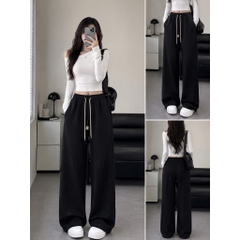 [Q109] Quần nữ ỐNG SUÔNG THUN 2 DA phối DÂY RÚT LƯNG THUN mềm mịn co giãn dễ phối đồ - L2M (New)