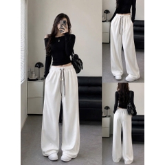 [Q109] Quần nữ ỐNG SUÔNG THUN 2 DA phối DÂY RÚT LƯNG THUN mềm mịn co giãn dễ phối đồ - L2M (New)