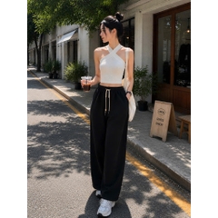 [Q109] Quần nữ ỐNG SUÔNG THUN 2 DA phối DÂY RÚT LƯNG THUN mềm mịn co giãn dễ phối đồ - L2M (New)