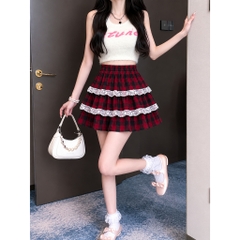 [Q112] Chân váy xòe CARO PHỐI 2 REN XẾP TẦNG có lót trong lưng thun co giãn dáng ngắn xinh xắn - L2M (New)