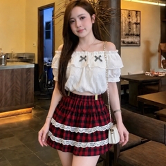 [Q112] Chân váy xòe CARO PHỐI 2 REN XẾP TẦNG có lót trong lưng thun co giãn dáng ngắn xinh xắn - L2M (New)