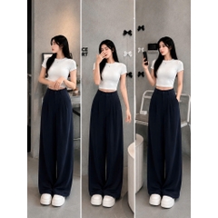 [Q111] Quần nữ ỐNG SUÔNG thun 2 da DÂY KÉO lưng thun sau mềm mịn co giãn dễ phối đồ - L2M (New)