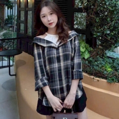 [A459] Áo SƠ MI kiểu nữ PHỐI YẾM BẸT VAI  mẫu CARO phom rộng tay dài xinh xắn hot trend - L2M (New)
